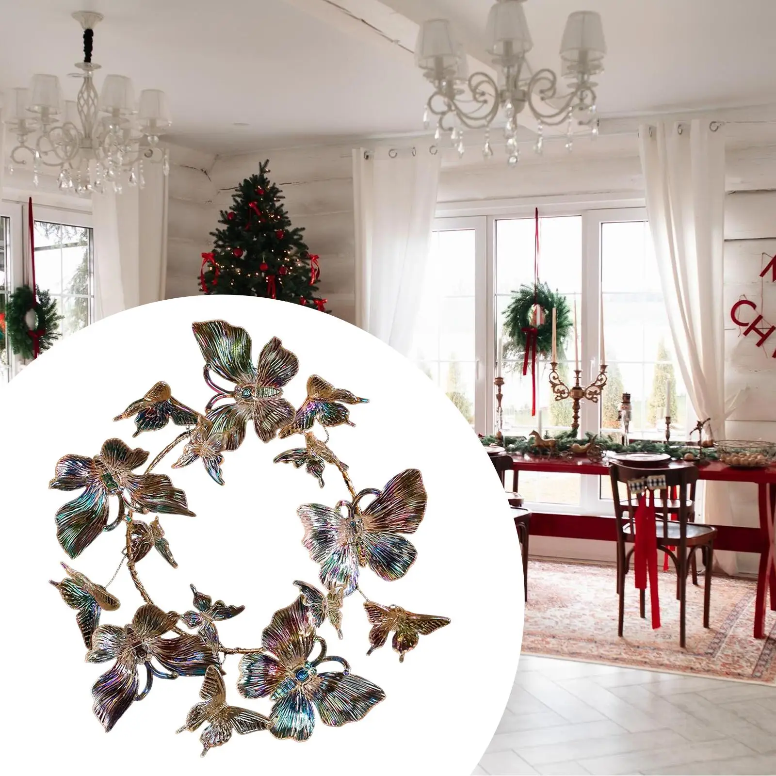 Candle Ring Wreath Tabletop Xmas Christmas Butterfly Decor Candlestick Holder Decoration for Farmhouse Kitchen Wall Living Room