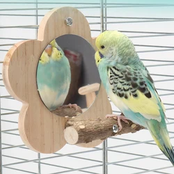 Percha de madera para aves con espejo - plataforma para loros en jaula