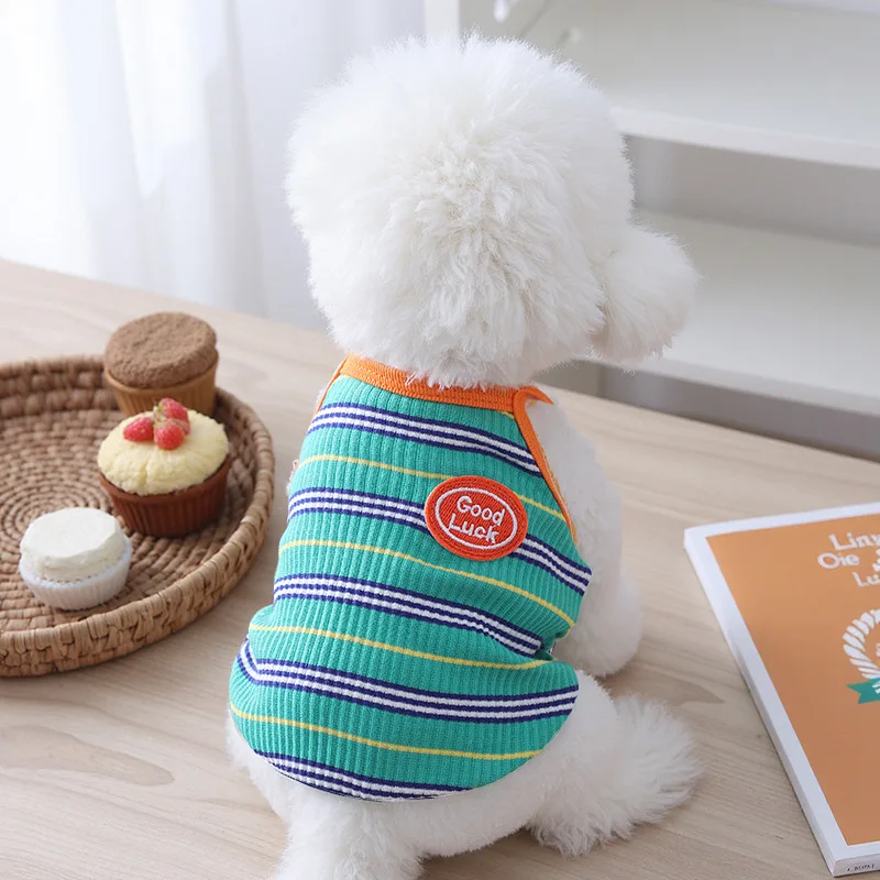 Chaleco fino a rayas de primavera para mascotas, chaleco protector solar transpirable para gatos, ropa para perros pequeños - imagen 4