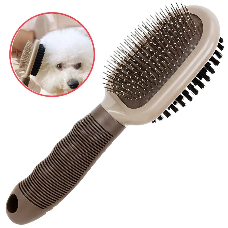 Cepillo para perros, peine de doble cara para perros, removedor de pelo para mascotas, cepillo de masaje para gatos, peines de acero inoxidable para el cuidado de perros, recolector de lana para mascotas
