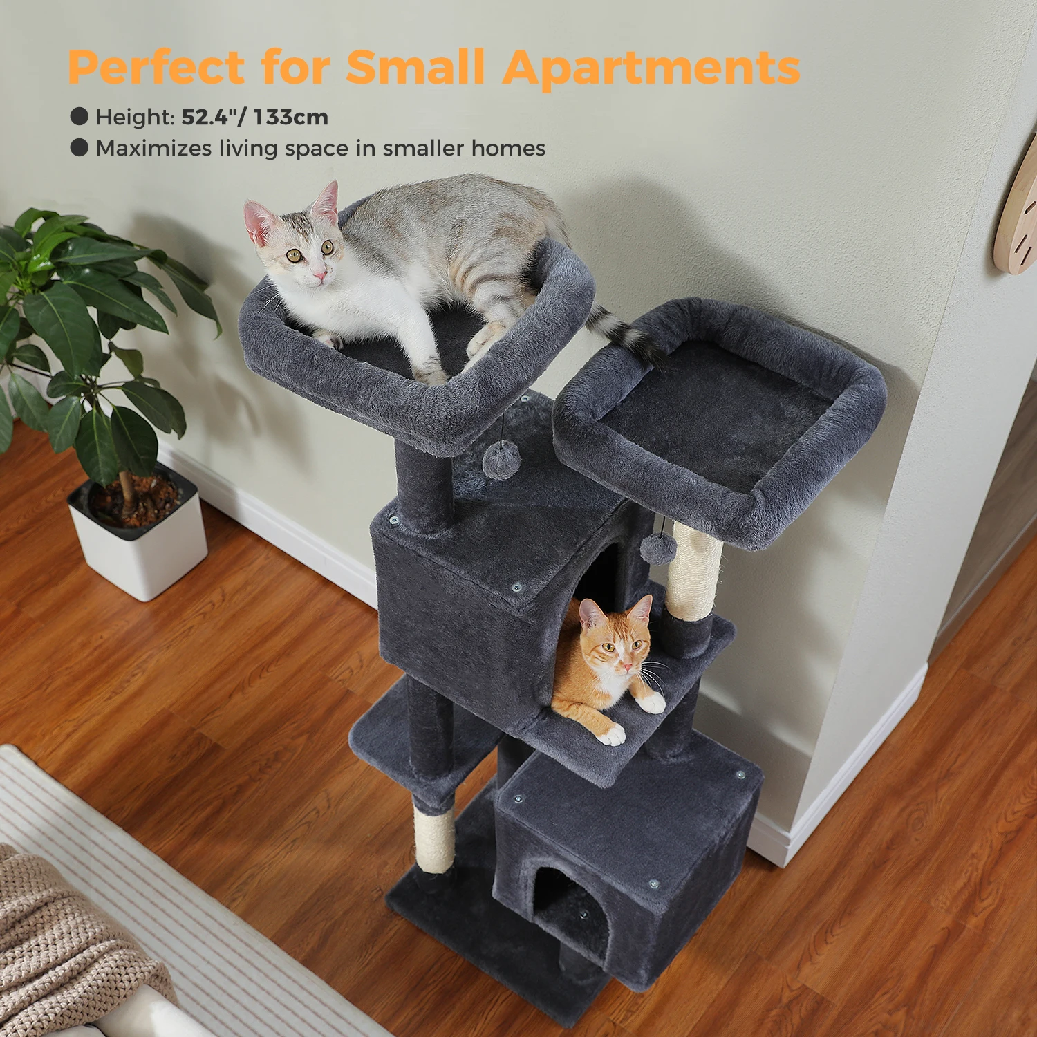 Árbol rascador multinivel para gatos con casas, postes sisal y perchas