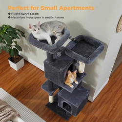 Árbol rascador multinivel para gatos con casas, postes sisal y perchas