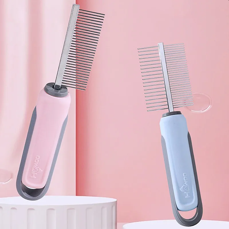 Peine para perros, cepillo de doble cara para perros, cepillo autolimpiante para gatos, removedor de pelo para mascotas, peines de acero inoxidable para cepillos de masaje para el cuidado de perros - imagen 3