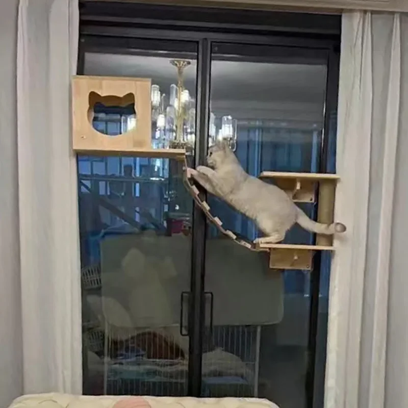 Torre de condominio para gatos, juguete de árbol sin perforación, poste para rascar, plataforma, productos para mascotas para gatitos, ventosa de madera maciza, juego para gatos, marco de escalada - imagen 3