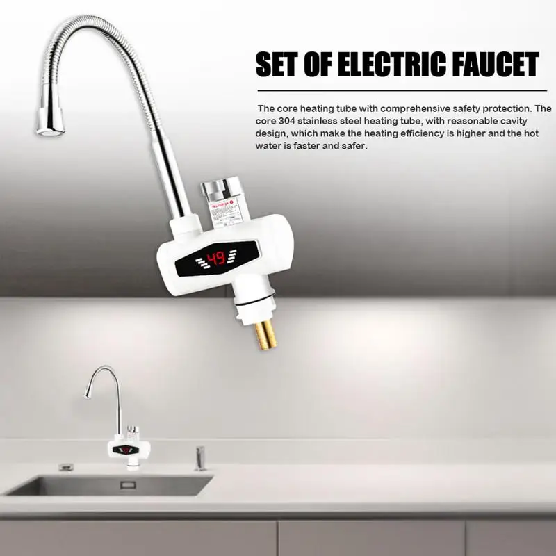 Grifo eléctrico de calentamiento rápido para cocina y baño, grifería de agua caliente sin tanque, instantáneo, 220V - imagen 4