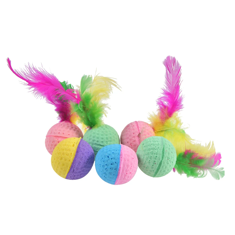 10 Uds bola de espuma de látex con pluma bola interactiva gatito mascota gato juguete - imagen 4