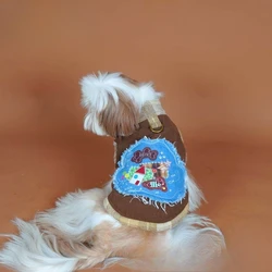 Chaleco a cuadros de cuello alto para otoño e invierno, chaleco vaquero de peluche con mecha bordada, ropa para cachorros