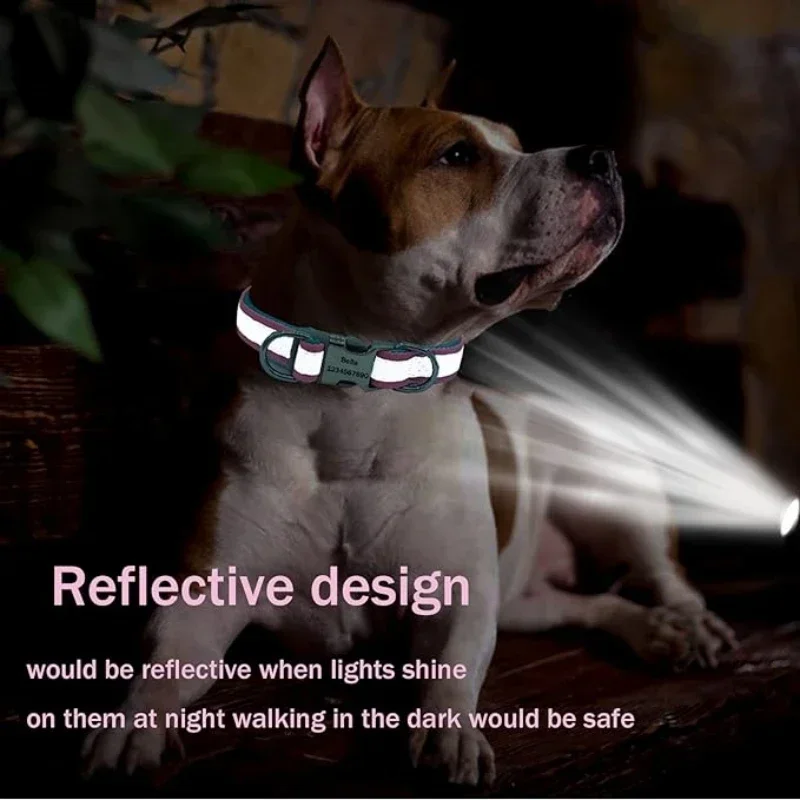 Collar de perro personalizado reflectante ajustable, collares de identificación personalizados con grabado gratis, Collar de cachorro duradero para perros pequeños, medianos y grandes - imagen 4