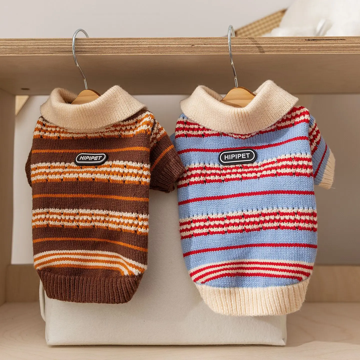 Ropa para perros de otoño e invierno, chaleco con solapa de rayas contrastantes, suéter para gatos, abrigo para perros pequeños de dos patas, ropa para cachorros