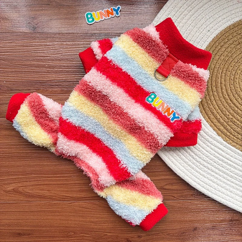 Sudadera de franela con rayas arcoíris para perros y gatos Sphynx - imagen 5