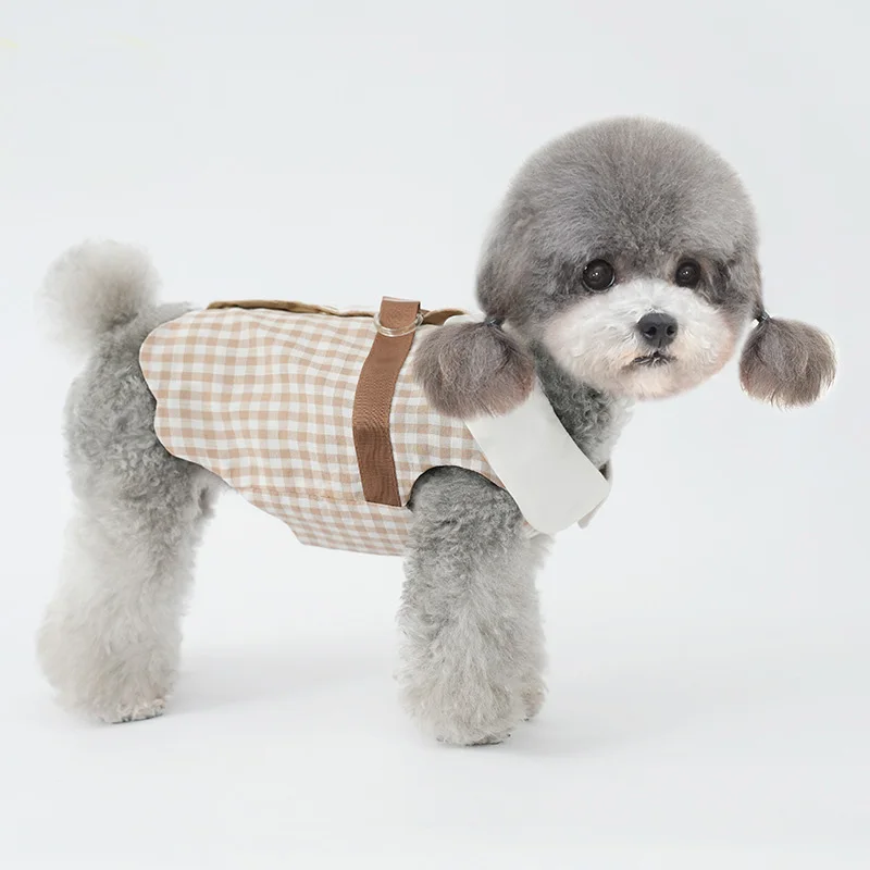 Vestido de lujo para perro, camisa bonita a cuadros con cuello redondo, ropa para perros pequeños, falda para cachorro de boda, ropa de peluche de Pomerania Yorkshire - imagen 3