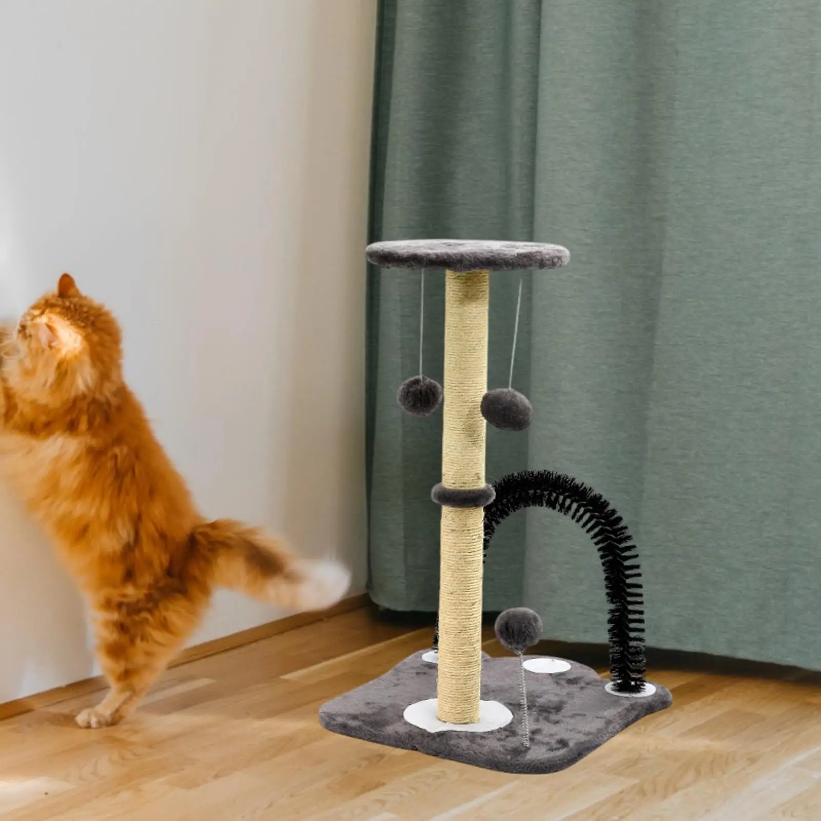 Cat Scratch Post, Sisal Rope, Creative Interactive Vertical Furniture Protector with Hanging Balls,