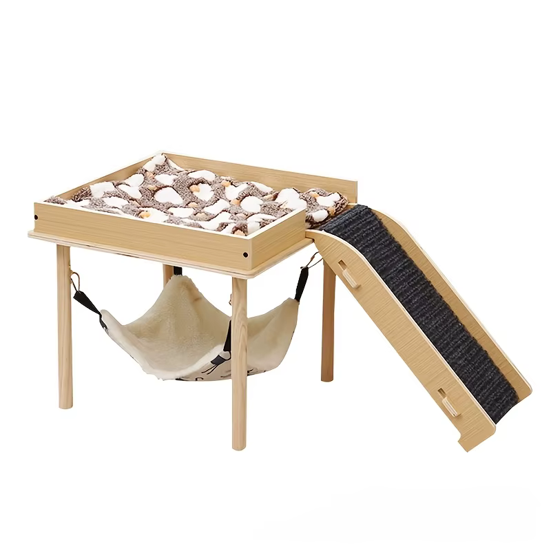 Hamaca de madera con plataforma y escaleras para cobayas y conejos - imagen 2