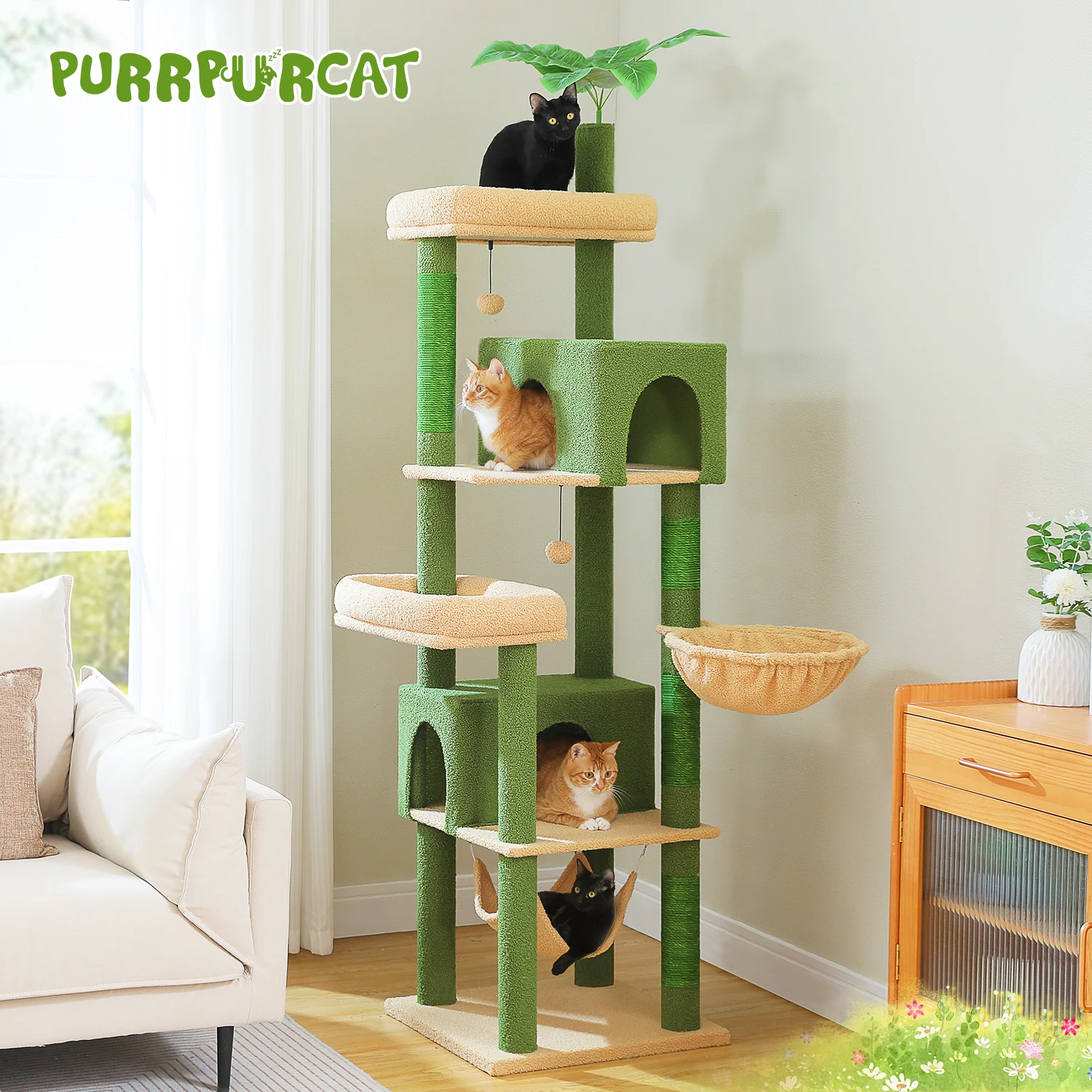 Árbol para gatos de varios niveles para interiores, torre grande para gatos con postes rascadores, Condo espacioso para gatos, perca superior suave, muebles para gatos, juguetes para gatos
