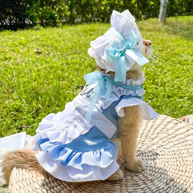 Ropa de primavera y verano para mascotas, vestido de sirvienta para perros pequeños, falda para gatos, vestidos de boda de verano para perros, ropa para mascotas Chihuahua Yorkies - imagen 3