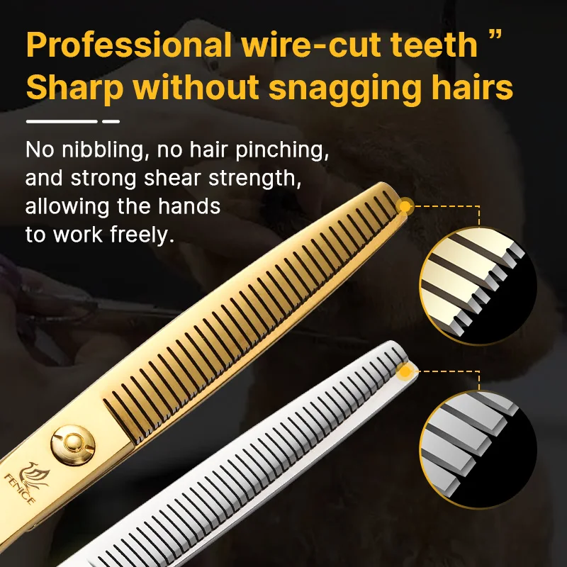 Fenice-Tijeras profesionales para perros, herramienta de aseo para adelgazamiento de mascotas, 6,5/7,5 pulgadas, acero JP440C y VG10 - imagen 4