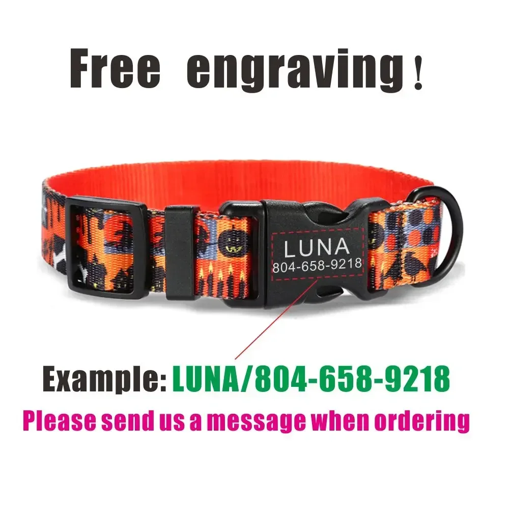 Collar de perro personalizado con grabado gratuito, correa para mascotas a juego, hebilla de contactos personalizados, Collar para mascotas de gato de Halloween - imagen 4