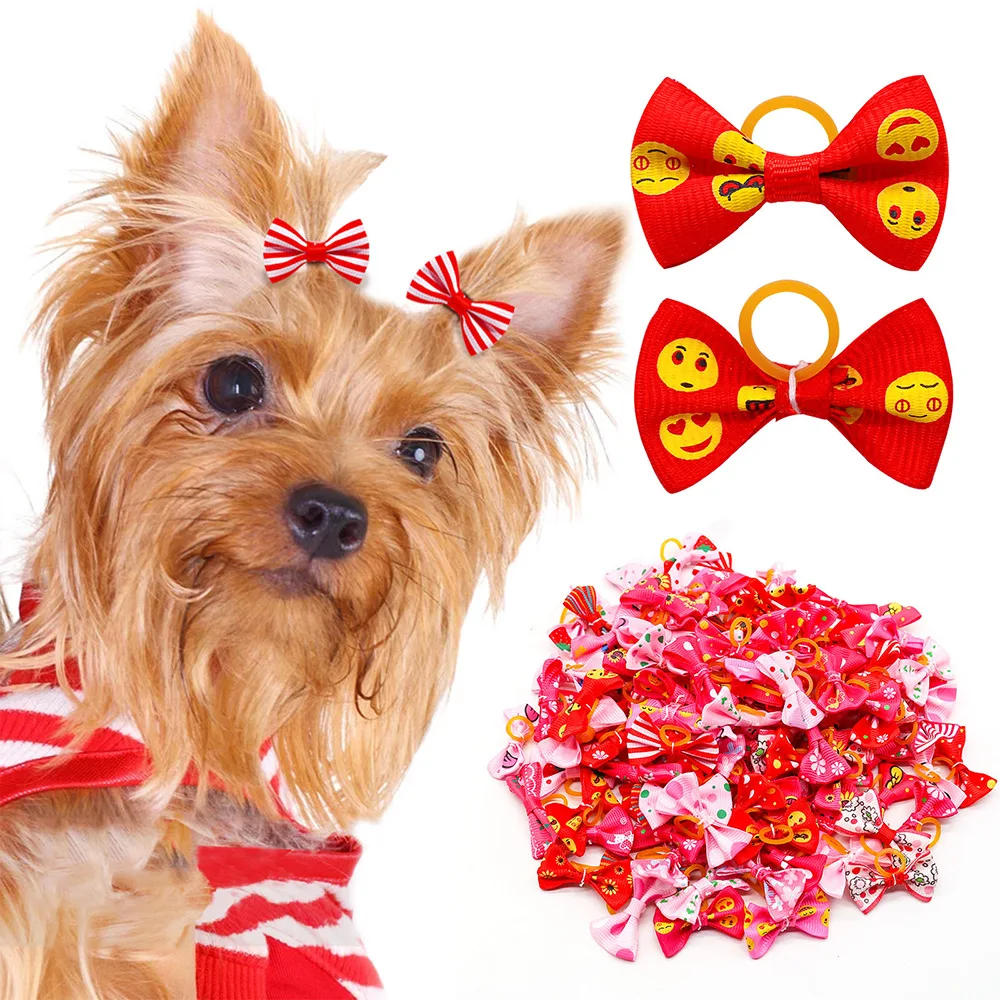Bandas de goma para el pelo de perro, lunares de colores sólidos, horquillas estilo Margarita pequeña para el Día de San Valentín, accesorios para el cuidado de mascotas