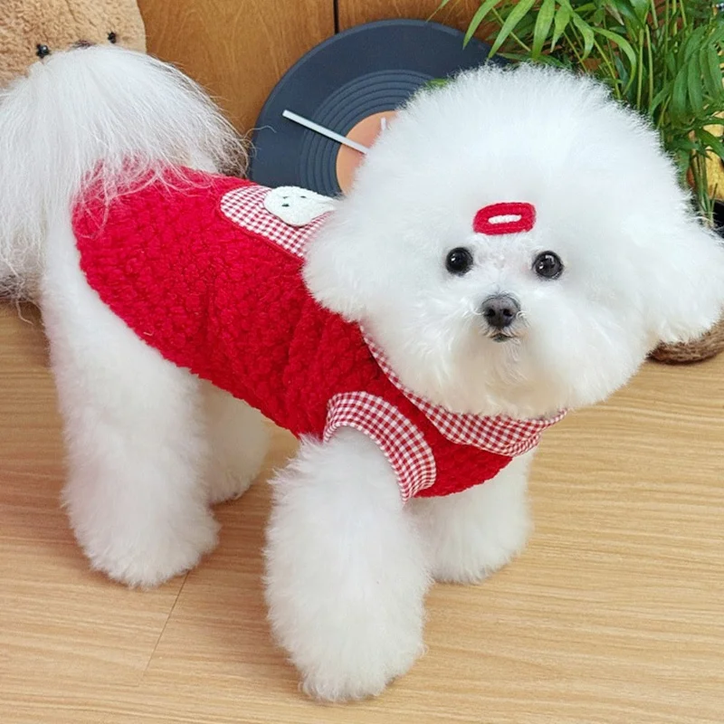 Ropa cálida de invierno para perros, chaleco a cuadros de lujo para perros, Sudadera con capucha, suéter suave bonito para cachorros, jersey con estampado de oso para gatos, chaleco para mascotas, suministros para perros - imagen 2