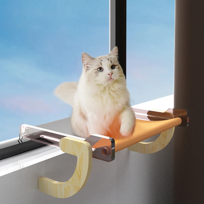 Cama con suspensión para ventana de gato, hamaca de madera maciza para gatito de verano, lona de algodón, ventosa para sala de estar, estera colgante transpirable para el hogar para mascotas - imagen 2