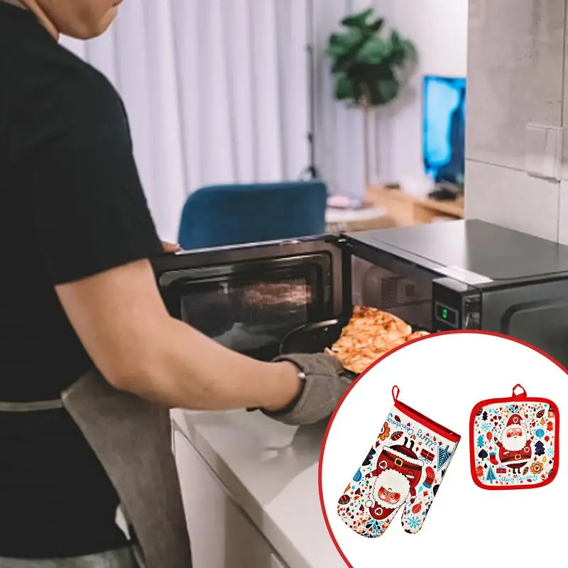Guantes de cocina anticalor, manoplas navideñas para microondas, agarradera, cocina, barbacoa, horno, microondas, 2 unidades por juego - imagen 3
