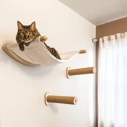 Marco de escalada de madera para gatos, montado en la pared con poste rascador para gatos, plataforma para saltar nido de juguete de pared y estantes de escalera de madera