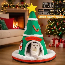 Casa para perros y gatos con forma de sombrero de Navidad, estilo otoño e invierno, tienda nido para mascotas de esponja tridimensional de estilo cálido de Año Nuevo