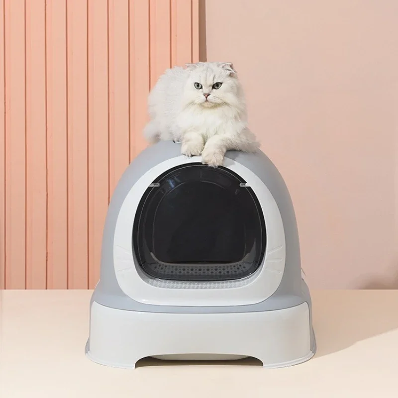 Caja de arena cerrada, cajón grande con rodillo, inodoro para gatos, desodorización inteligente, prevención de salpicaduras, orinales para gatos, productos, accesorios