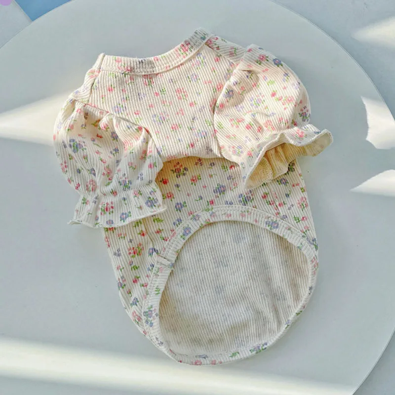 Ropa floral perros jersey sudaderas capucha camisa sudaderas manga burbuja cuello redondo ropa gatos perros pequeños mascotas chihuahua 18 - Ángulo perfecto mostrando el sistema de floral