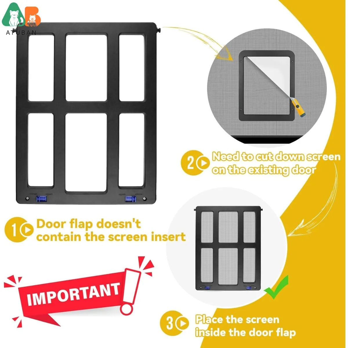 ATUBAN Puerta de pantalla para perros 13,4 "x 17,3" Cierre magnético automático, bloqueable, ABS duradero, para perros medianos a grandes, fácil de instalar - imagen 3