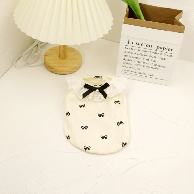 Chaleco con lazo Ins para mascotas, ropa para gatos, Sudadera con capucha con cuello de lazo de encaje de peluche, ropa para el hogar, camisa Base para mascotas, ropa para cachorros - imagen 4