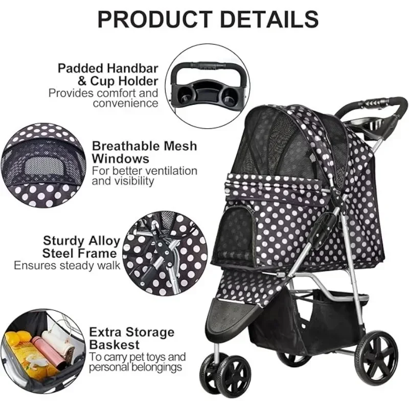 Cochecito para perros pequeños, cochecito ligero portátil para mascotas para gatos, cochecito plegable para cachorros con cesta de almacenamiento y portavasos - imagen 2