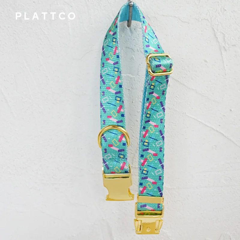 PLATTCO-collar de perro de diseño único, estampado de confeti volador, hebilla dorada de alta calidad, 5 tamaños, PDC335YG - imagen 2