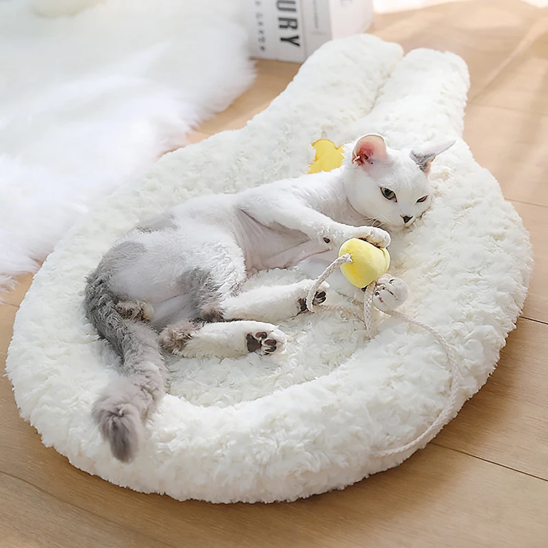 Cama de felpa suave para gato y perro, cojín calmante y autocalentable, para mejora del sueño, bonito conejo - imagen 3