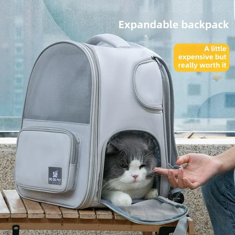 Bolsa para mascotas, mochila portátil transpirable para mascotas, bolsa portátil expandible de gran capacidad para gatos, mochila de viaje para transportar gatos