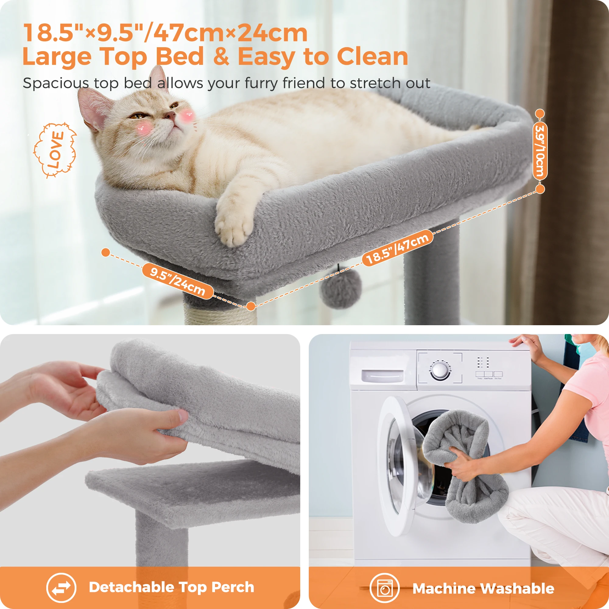 Árbol de lujo para gatos, torre multinivel con condo para gatos, perchas acogedoras, casa de juegos para mascotas, poste rascador, torre estable para gatos con bola colgante - imagen 5