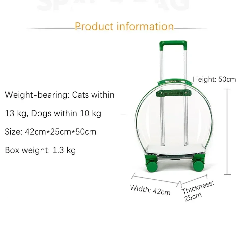 Bolsa transparente para gatos, caja transpirable para exteriores para mascotas, bolso para gatitos, Estuche De Viaje con rueda móvil, cochecito para caminar para perros y gatos - imagen 3