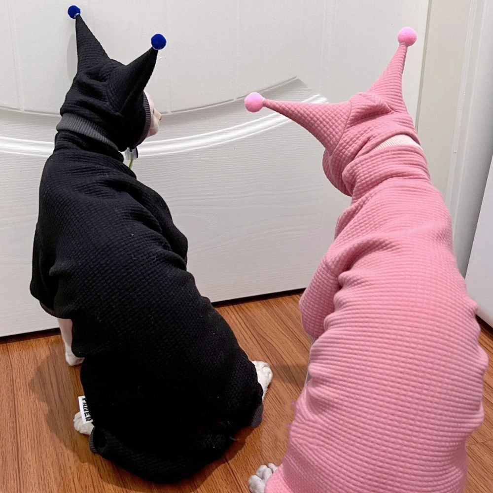 Sudadera Waffle Sombrero Traje para Sphynx Cat Invierno Cálido Negro Azul Rosa Abrigo para Gatitos Primavera Chaqueta gruesa suave para Devon Rex - imagen 2