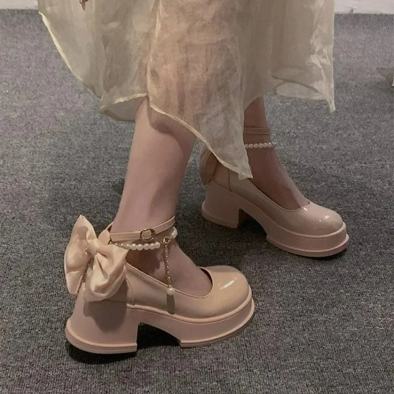 Zapatos Mary Jane Lolita con plataforma gruesa para Mujer, Zapatos de tacón para fiesta, Sandalias de tacón alto con cadena y lazo, Zapatos Oxford para Mujer 2025 - imagen 2
