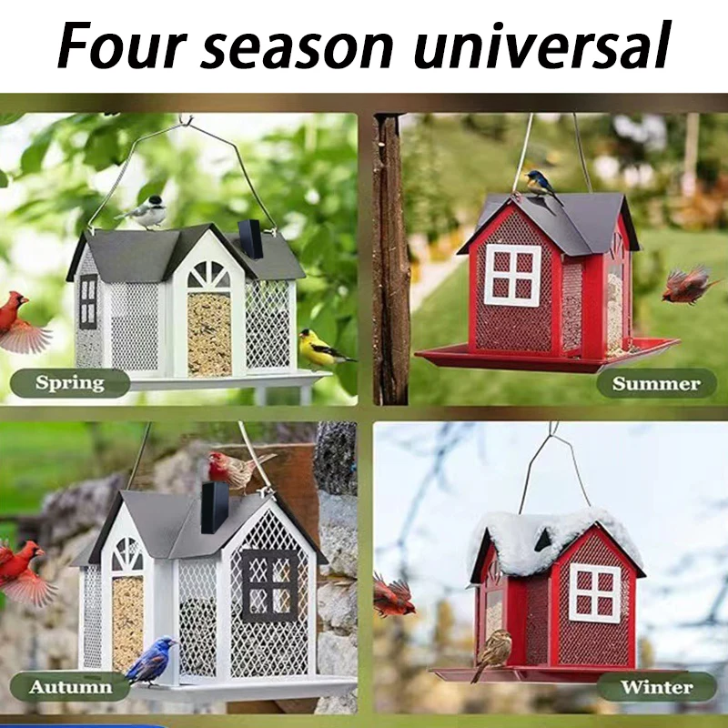 Comedero para pájaros colgante para exteriores, comedero de hierro a prueba de lluvia/viento para pájaros, jardín exterior, patio, comederos de alimentos para pájaros de gran capacidad, suministros para mascotas - imagen 3