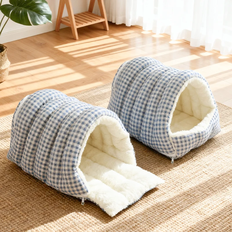 Cama cálida de invierno para gatos, saco de dormir grande de invierno adecuado para gatos adultos o 2 gatitos, cama cerrada multiusos extraíble con funda - imagen 4