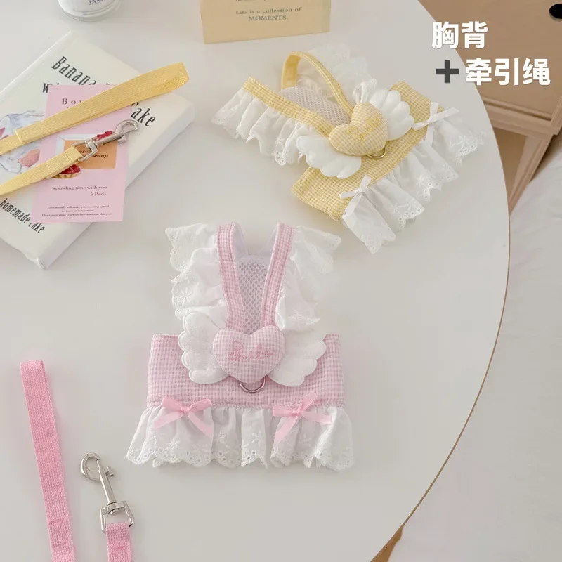 Arnés de amor para mascotas, vestido a cuadros de helado de verano con alas, vestido de princesa para perros y gatos, se puede tirar, ropa para cachorros pequeños - imagen 2