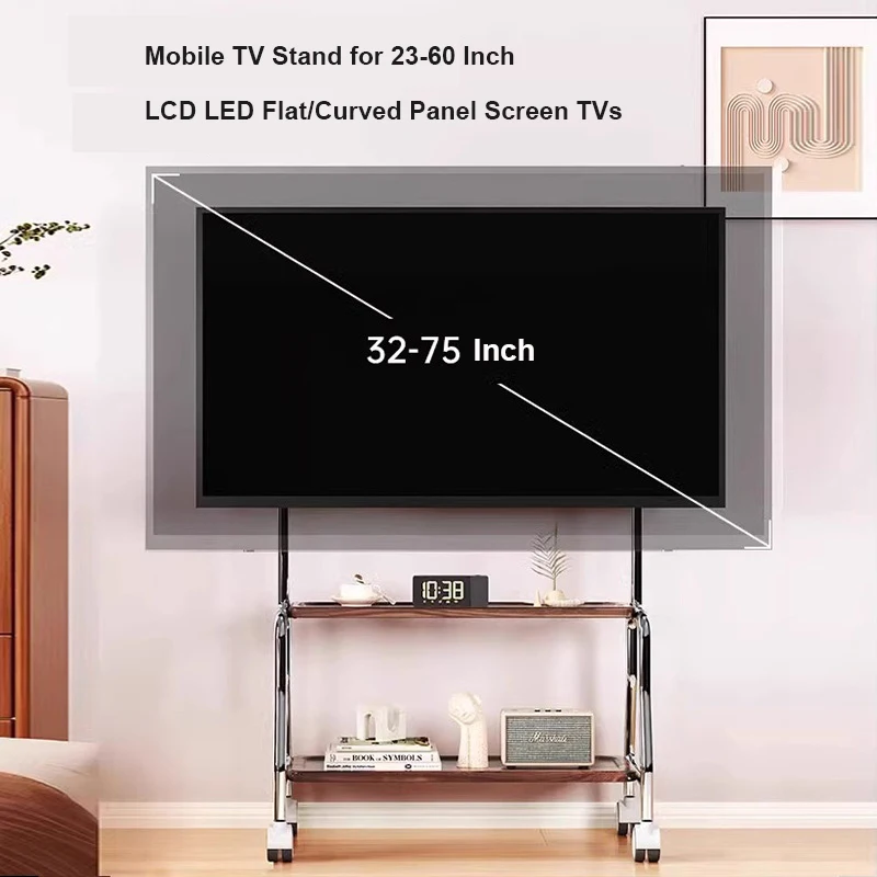 Soporte para TV móvil de acero inoxidable de 32-75 pulgadas, carrito de suelo para TV que ahorra espacio, estable con pantalla pesada de 50KG, muebles para sala de estar - imagen 3