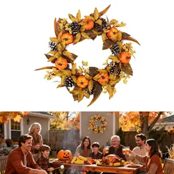 Corona de otoño, decoración de puerta delantera, colgante de pared interior, fiesta de Acción de Gracias, granja, adorno para el hogar al aire libre, guirnalda de porche, corona de otoño