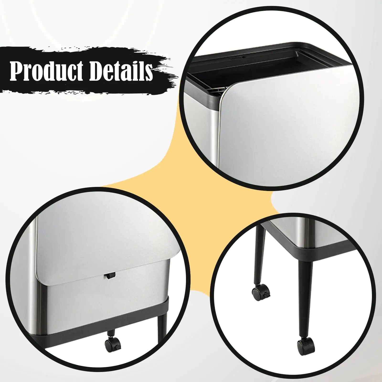 Bote de basura de 15L eficiente con tapa, moderno, resistente con ruedas, fácil de limpiar, estable, de gran capacidad, cubo de basura - imagen 5