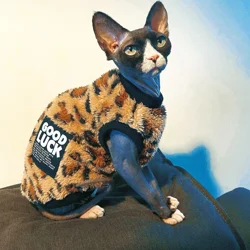 Suéter forro polar para gatos Sphynx y Devon Rex – estampado leopardo