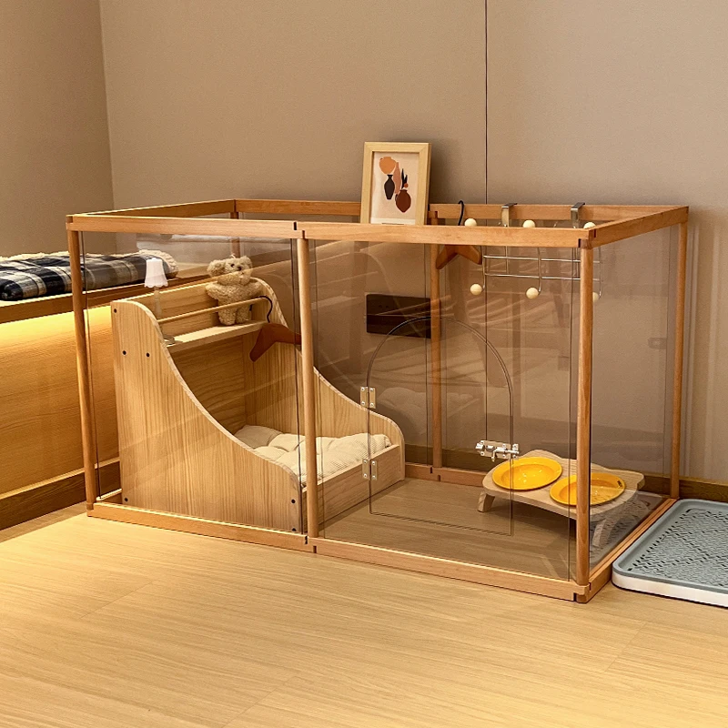 Valla de empalme de madera maciza para mascotas, valla de separación interior, jaula transparente para perros pequeños, vallas para mascotas, productos, accesorios - imagen 3