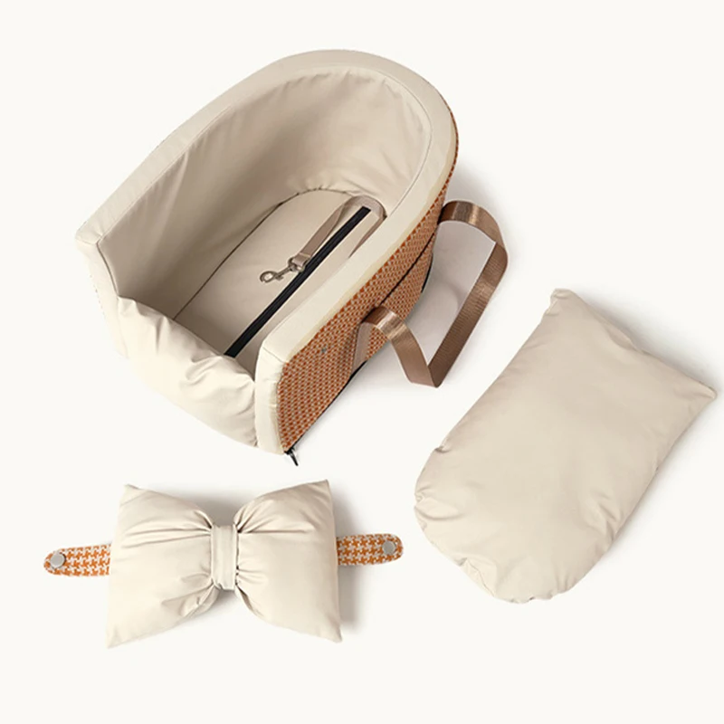 Asiento de coche portátil para perros, bolsa de transporte de viaje para mascotas, para gatos, perros pequeños, asiento de coche Central para perros, cama, bonito asiento de coche para mascotas con lazo - imagen 4