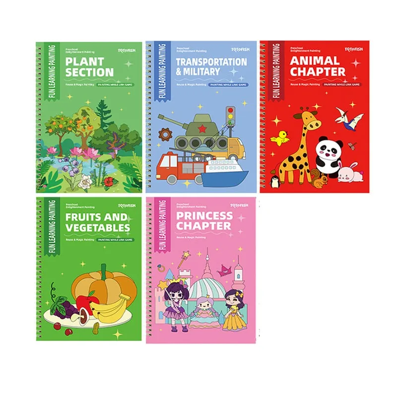 5 libros/caja cuaderno curioso para niños, libros de dibujo con ranura 3D, educativo reutilizable Montessori para práctica de escritura, caja de regalo - imagen 2