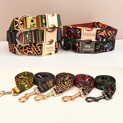 Conjunto collar y correa para perros - estilo etnico, placa grabada
